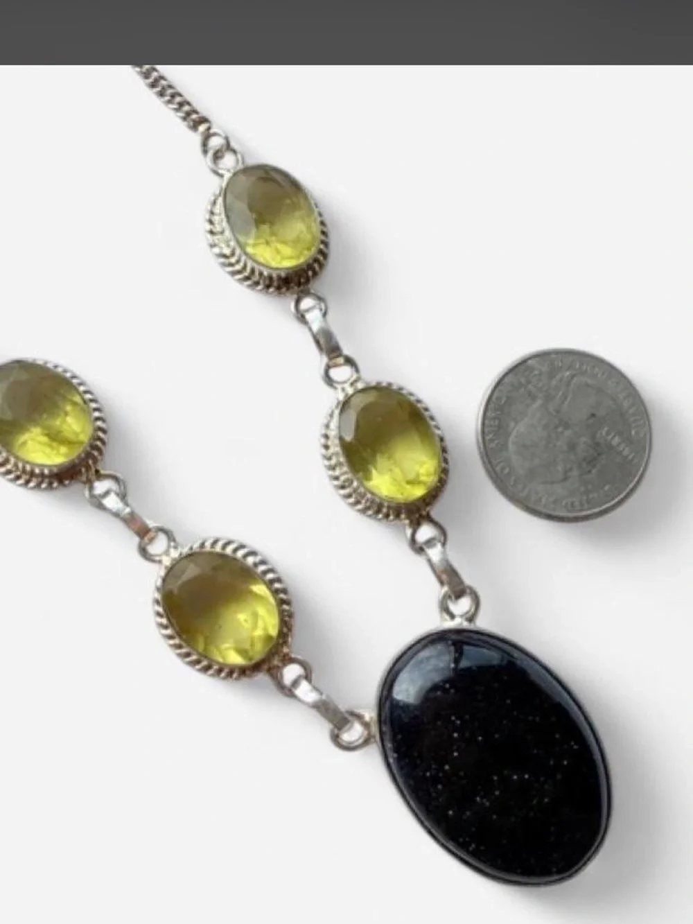 Sterling silver Necklace with Yellow and Black Gem Accents